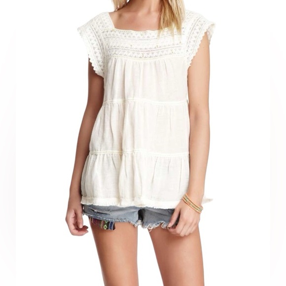 Free People Ivory Linen Crochet Bohemian Tribal Tank Top  -  XS - Picture 1 of 14